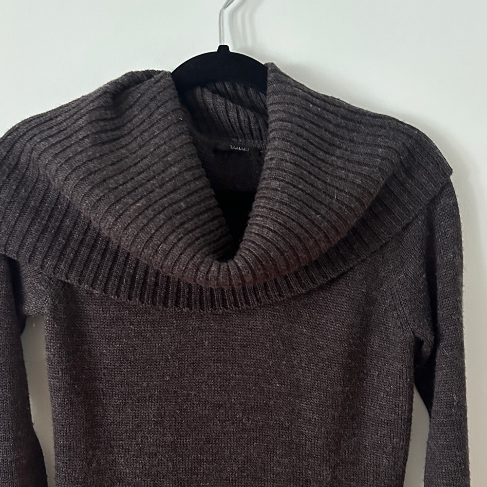 Tahari Dark Gray Cowl Neck Sweater Dress